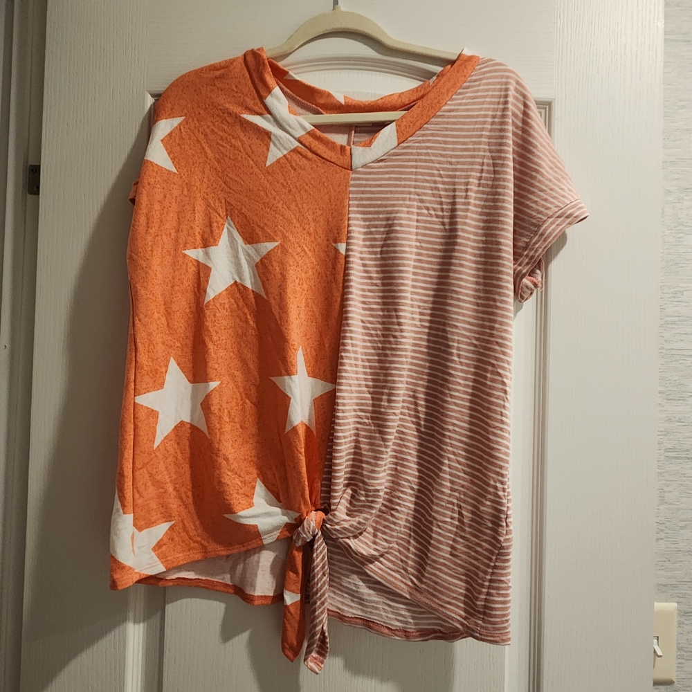 ODDY Orange Star Striped Women's Tee Size M BNWT